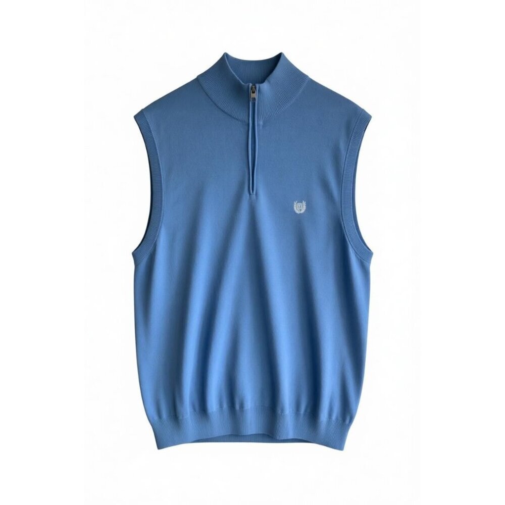Chaps Ralph Lauren Mens Sleeveless Quarter Zip Sweater Vest Large Light Blue